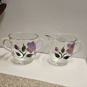 Floral Glass Creamer and Sugar Set